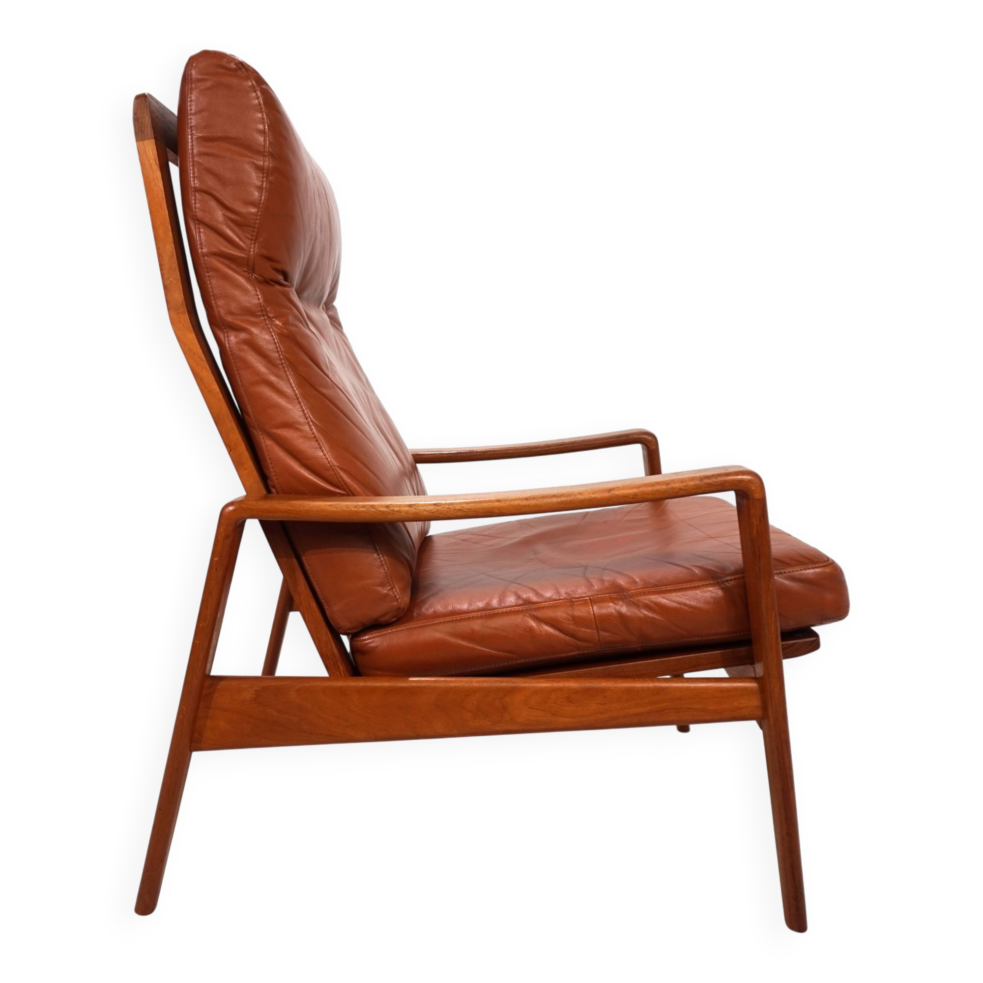 Fauteuil en cuir teck Komfort par Arne Wahl Iversen, 1960