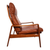 Fauteuil en cuir teck Komfort par Arne Wahl Iversen, 1960