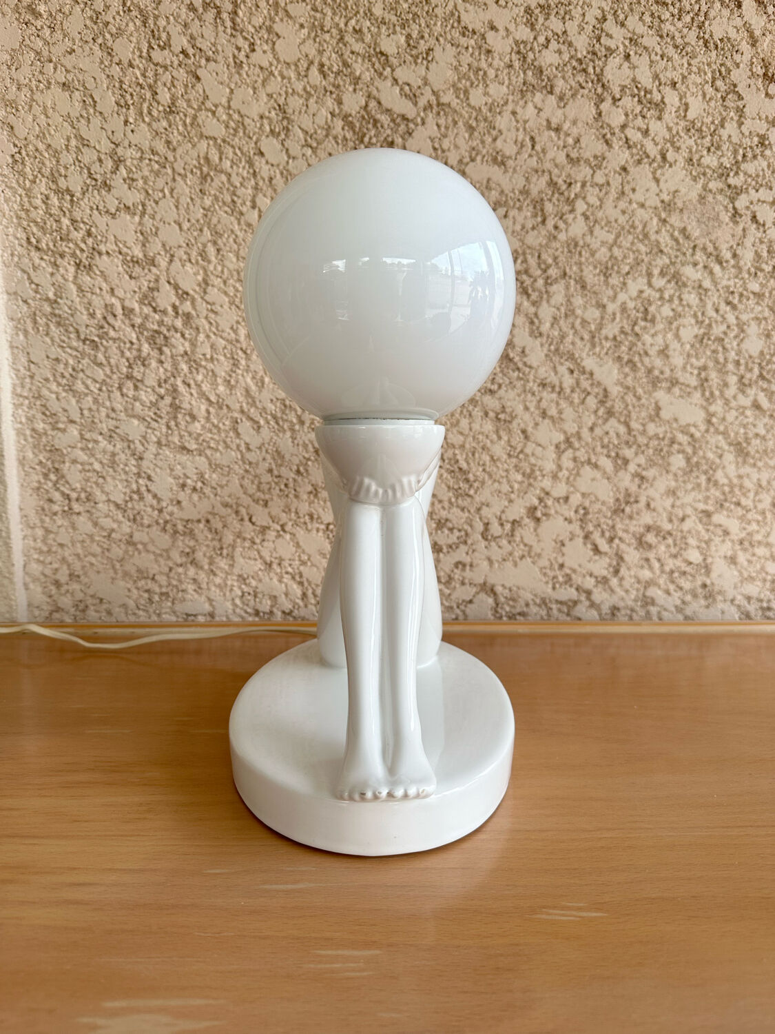 Design lamp in white ceramic and opaline, circa 1980