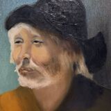 Maurice Terrot: oil painting on canvas portrait of a Chinese man with a hat
