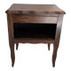 antique dark wood bedside table, cottage, bohemian, curved legs