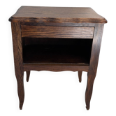table de chevet ancienne en bois foncé, cottage, bohème, pieds galbés