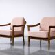 Vintage Mid-Century Modern Wood and Fabric Armchairs from W. Knoll, Set of 2