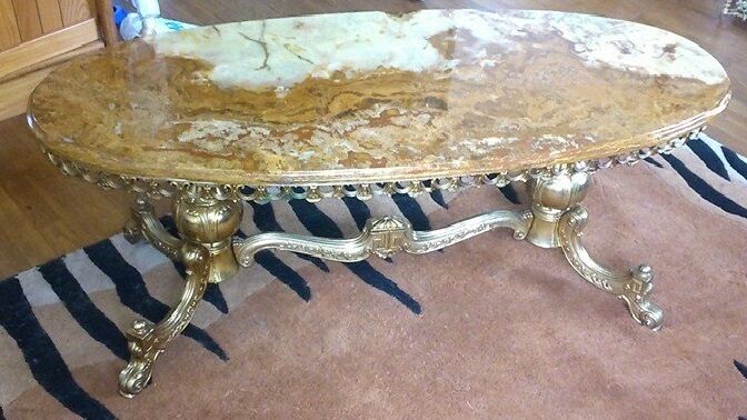Coffee table marble and bronze Super sixties