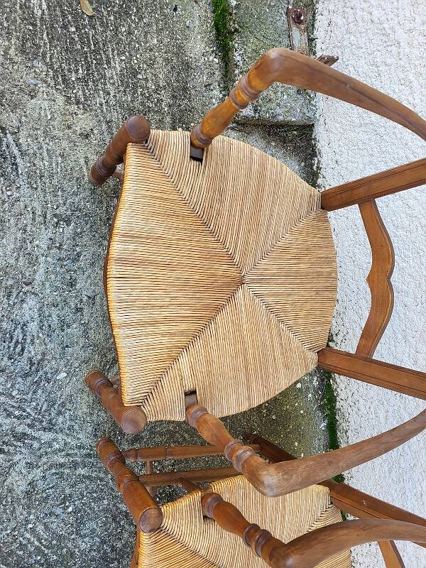Pair of provencal straw armchairs in walnut