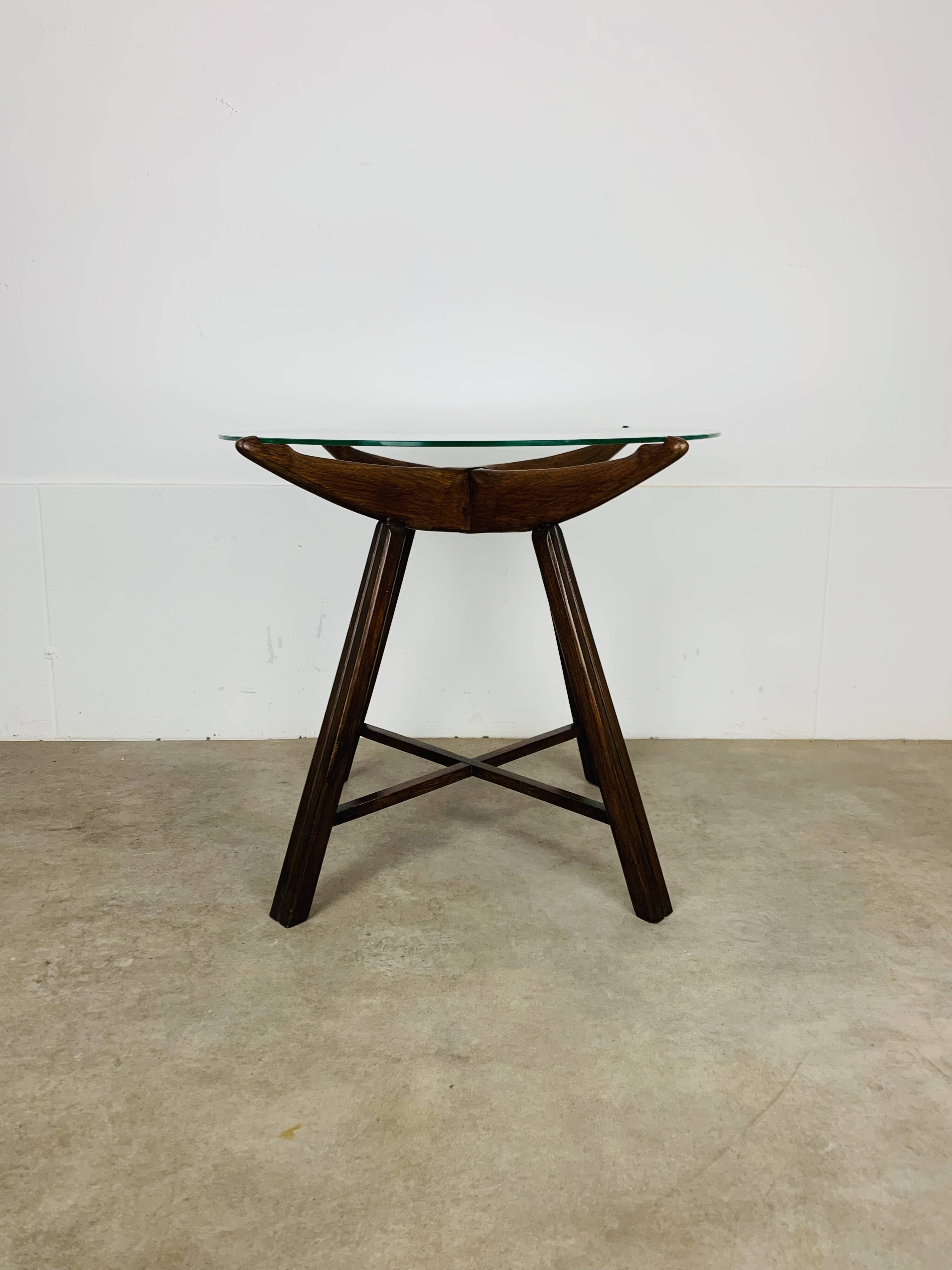 Side table in wood and glass, Italy, 1960s, pedestal table