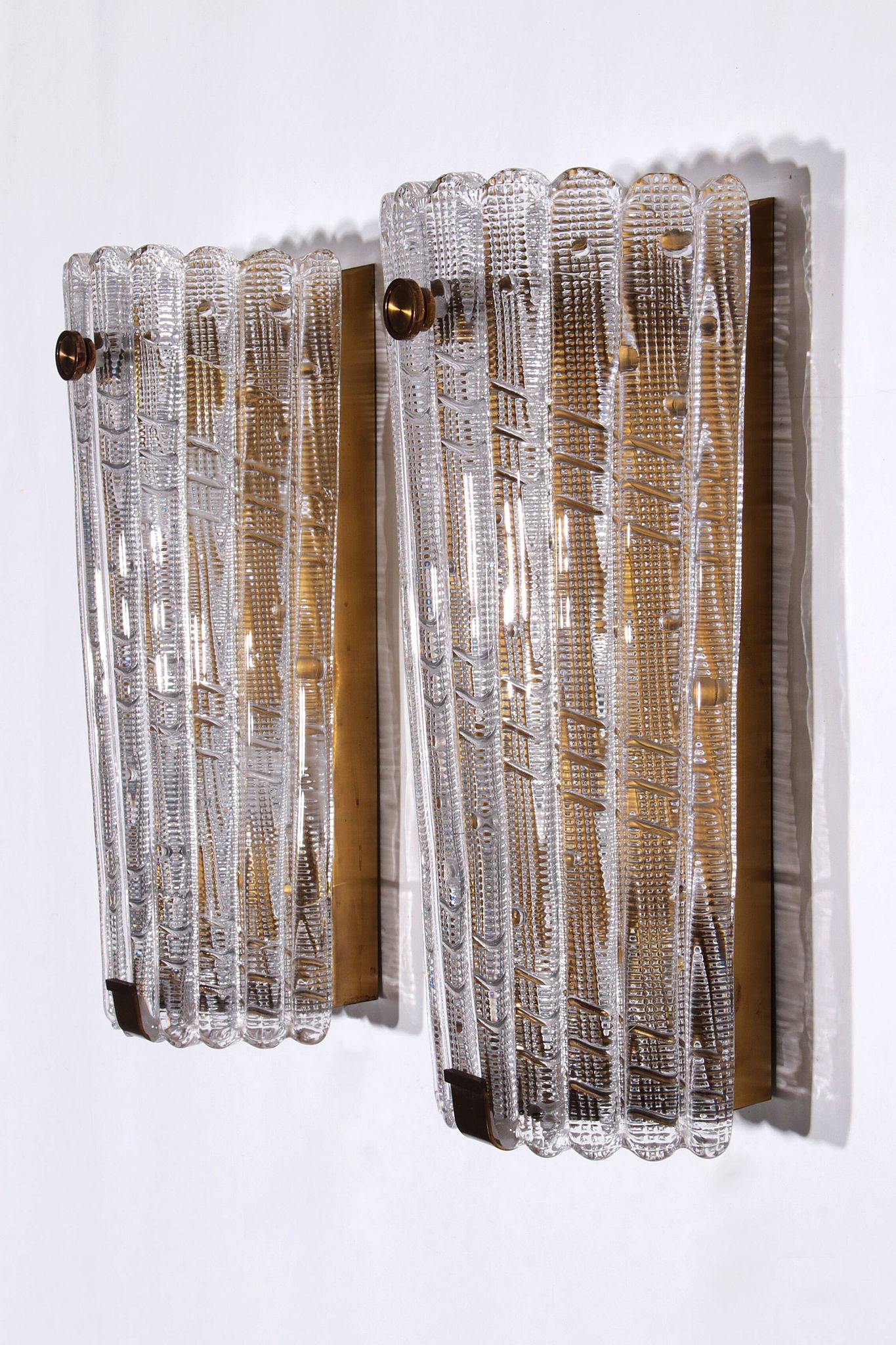 Orrefors Design XXL Wall lamps by Carl Fagerlund glass and brass, 1960s