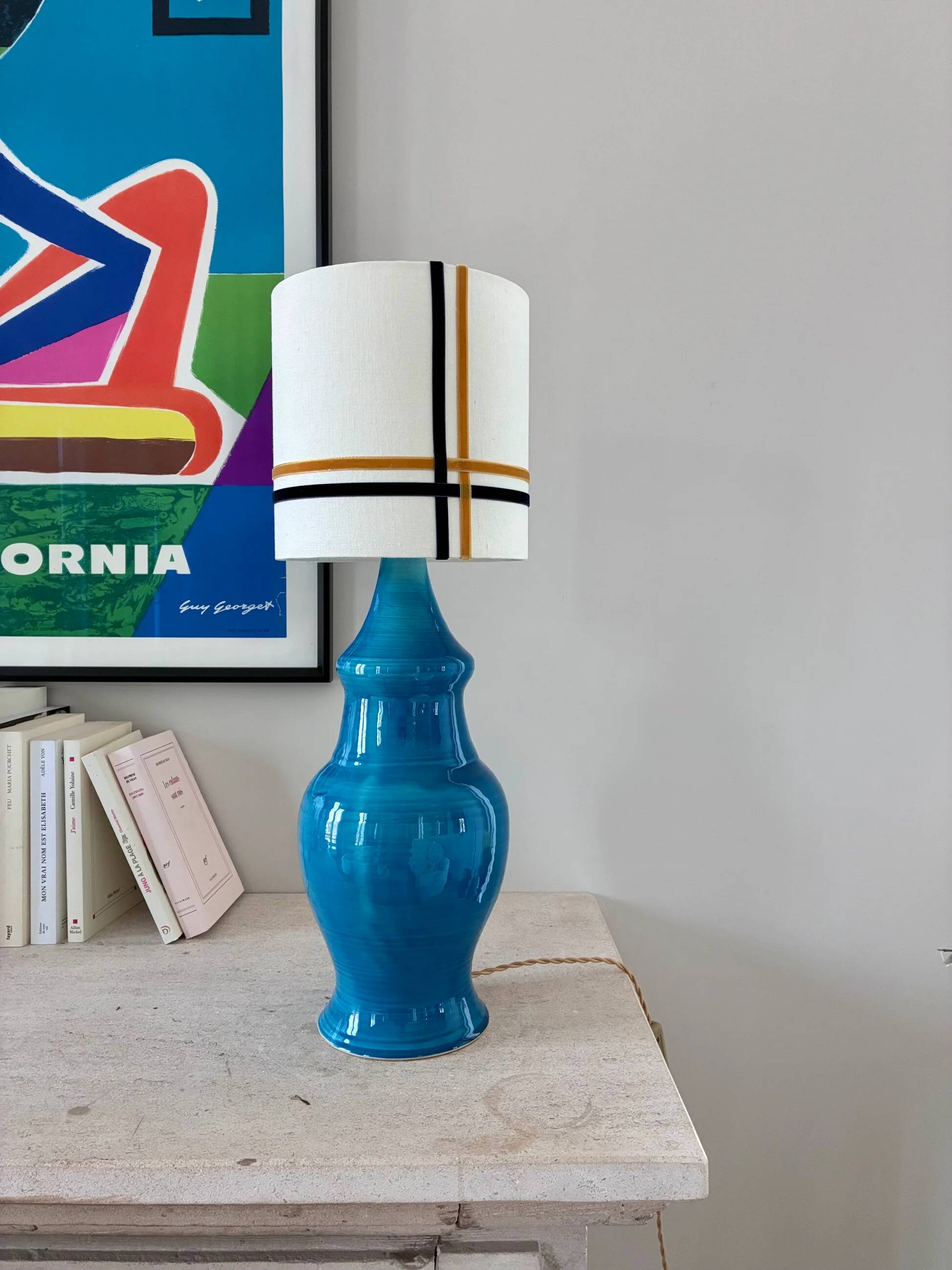 "Pear" lamp in bright blue ceramic - 1970.