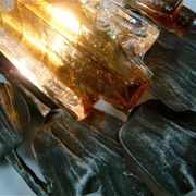 Large brutalist iron & ice Murano glass sconce / wall lamp, 1960s