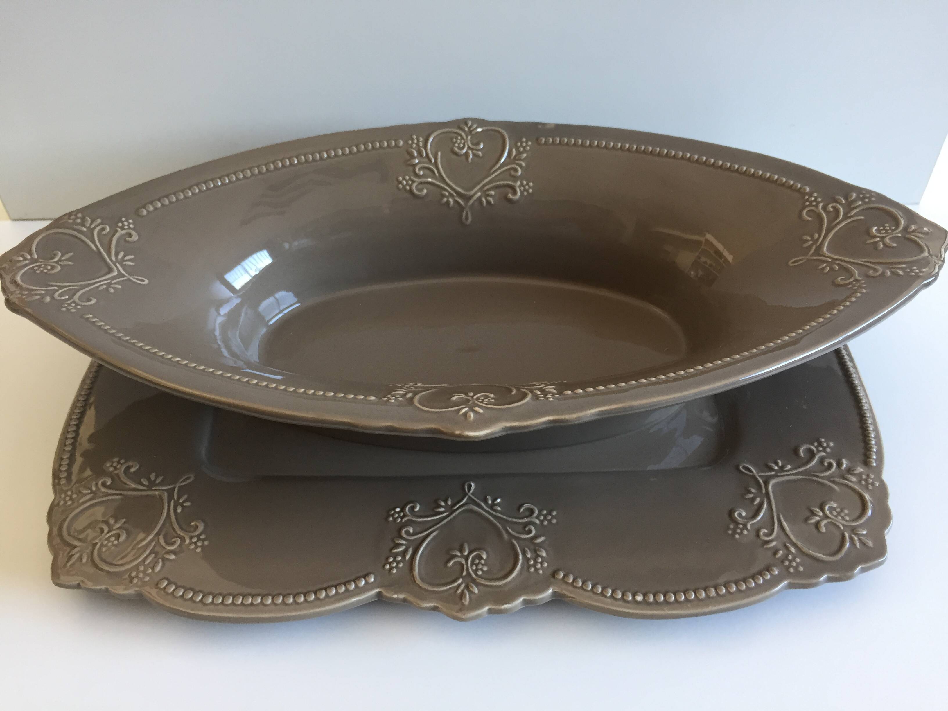 Tableware Service Table Design Meat or Vegetable Frosted Brown Porcelain