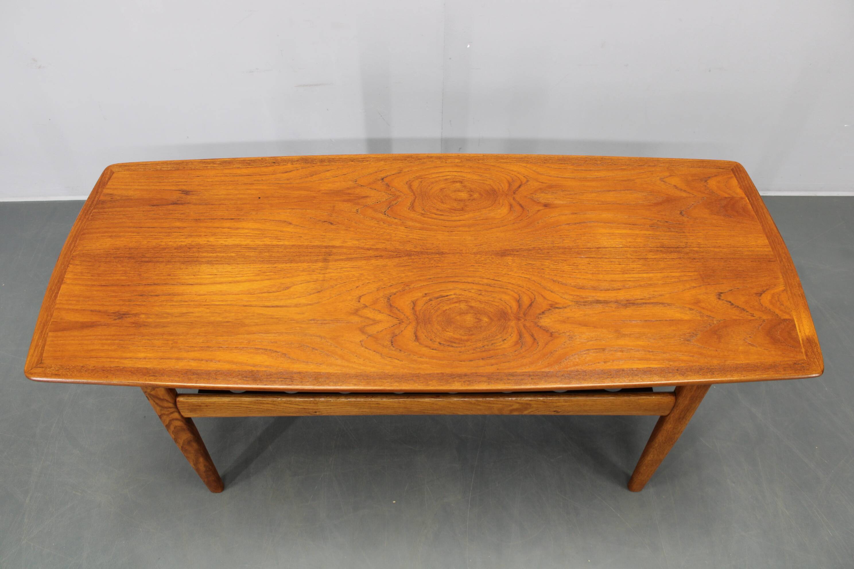 Danish midcentury coffee table with teak veneer and oak base, 1960s