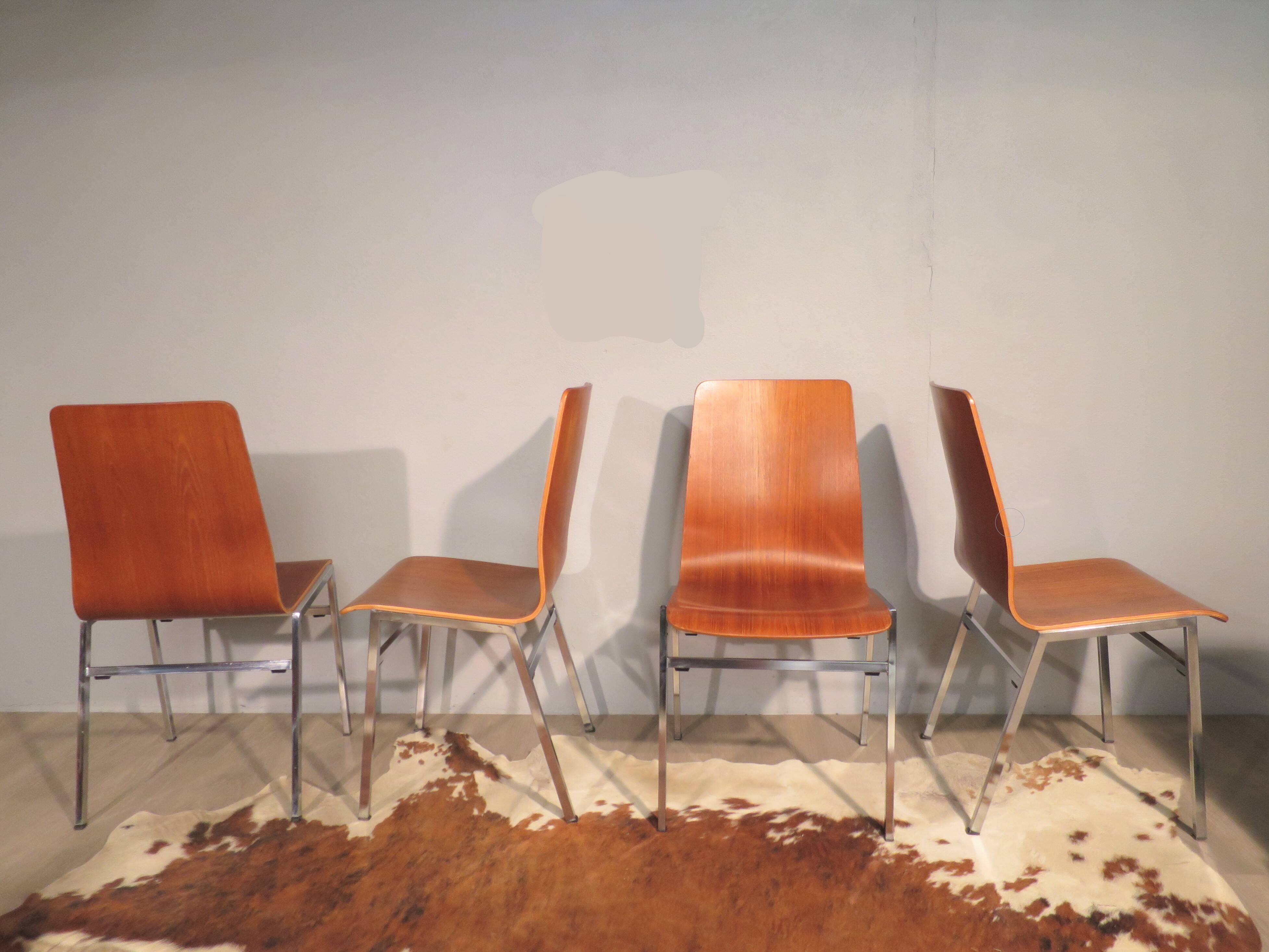 Set of 6 chairs teak and chrome