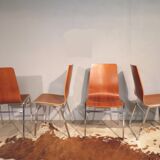 Set of 6 chairs teak and chrome