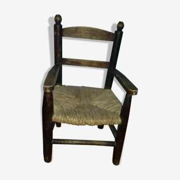 Fauteuil enfant en bois assise paille