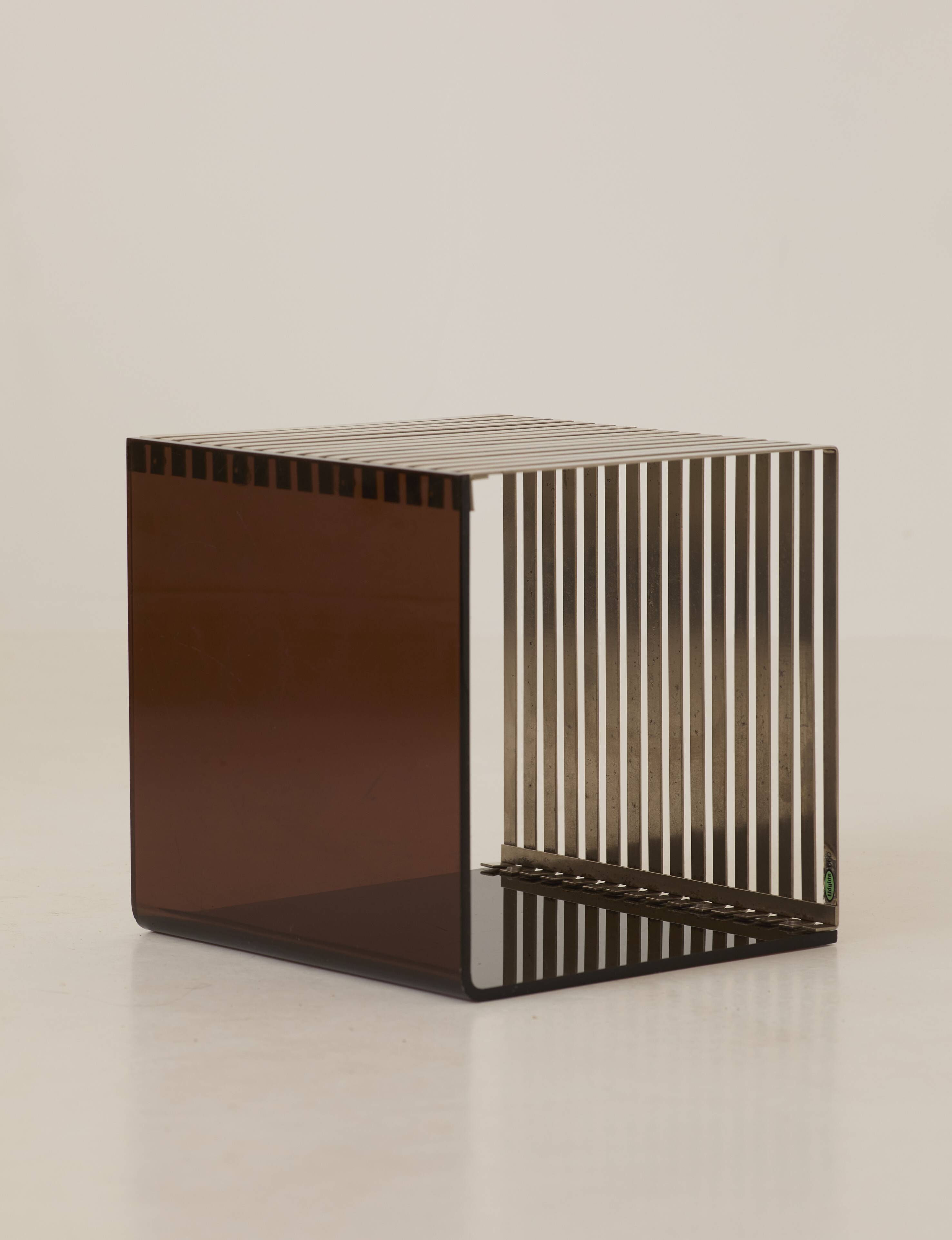 Side table, bedside table in plexiglass and chrome metal, around 1970.