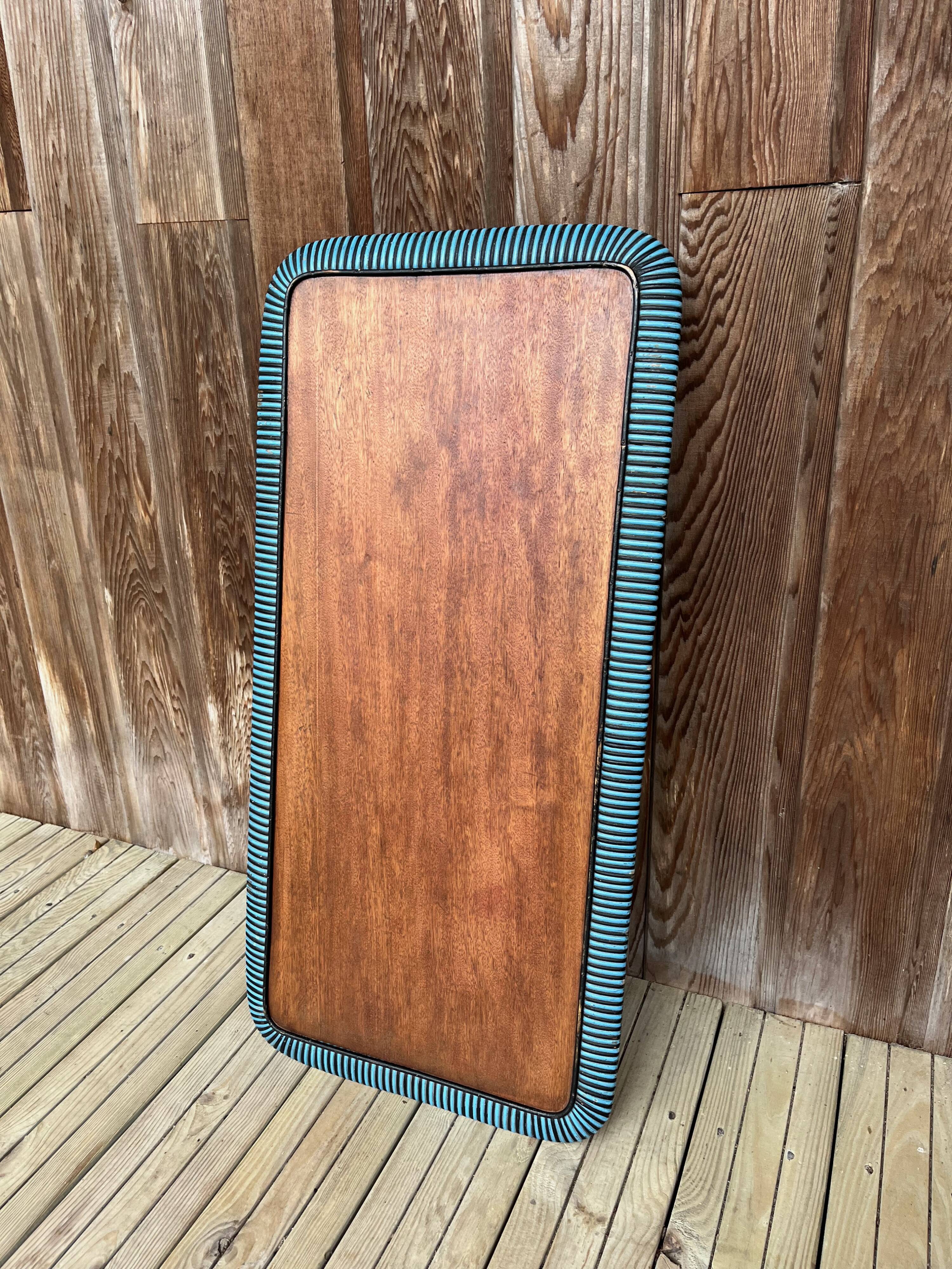 Folding wooden and rattan side table, 1960s