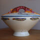 Covered ceramic vegetable dish with painted marine decoration – lobster dish