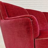 1970s, Danish vintage 2 seater "Banana" sofa, cherry-red velour, original very good condition.