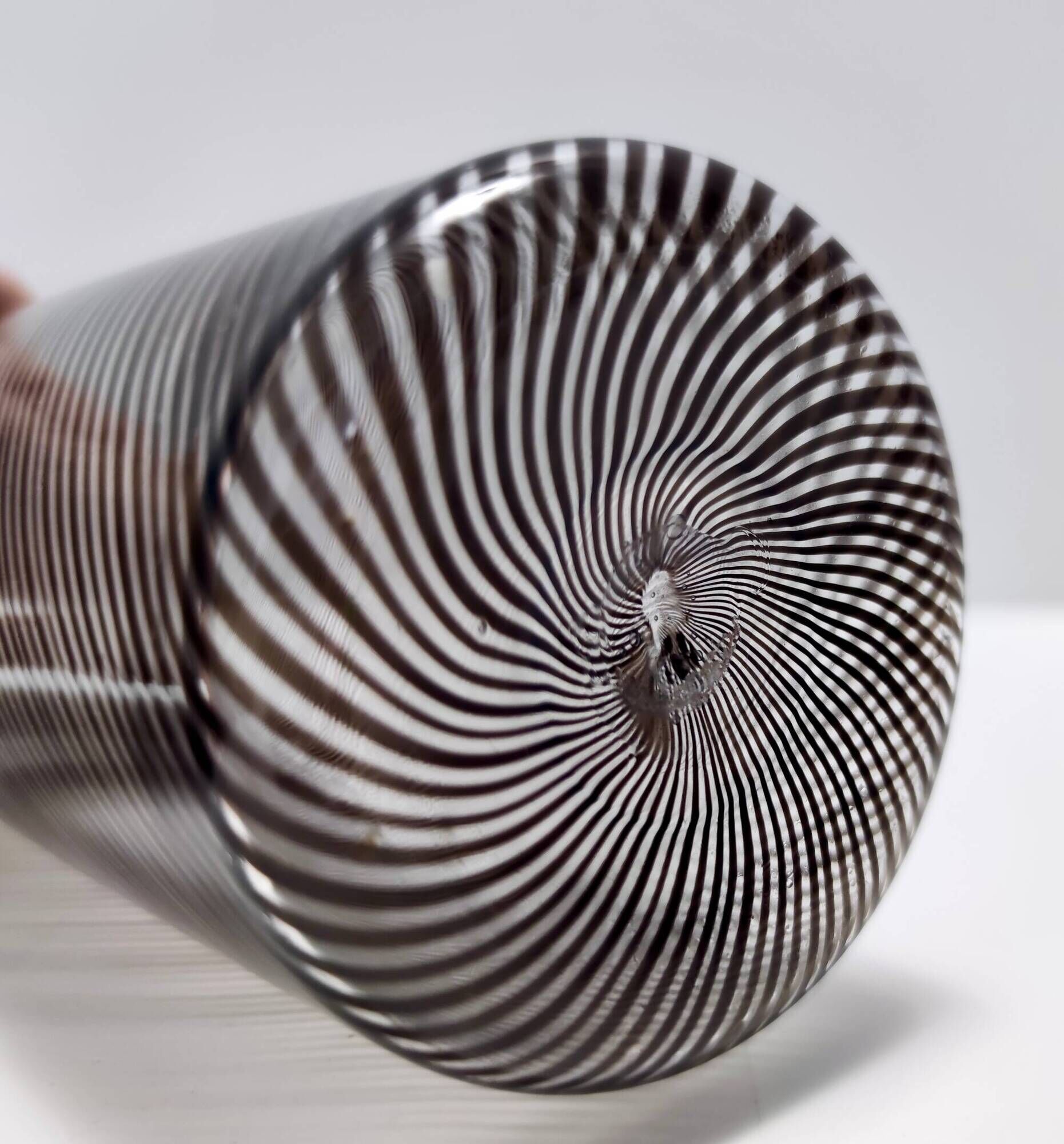 Black Murano Glass Bottle Vase "Mezza Filigrana" by Martens for Aureliano T
