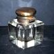 Old square inkwell in cut glass - art deco office accessory 1920