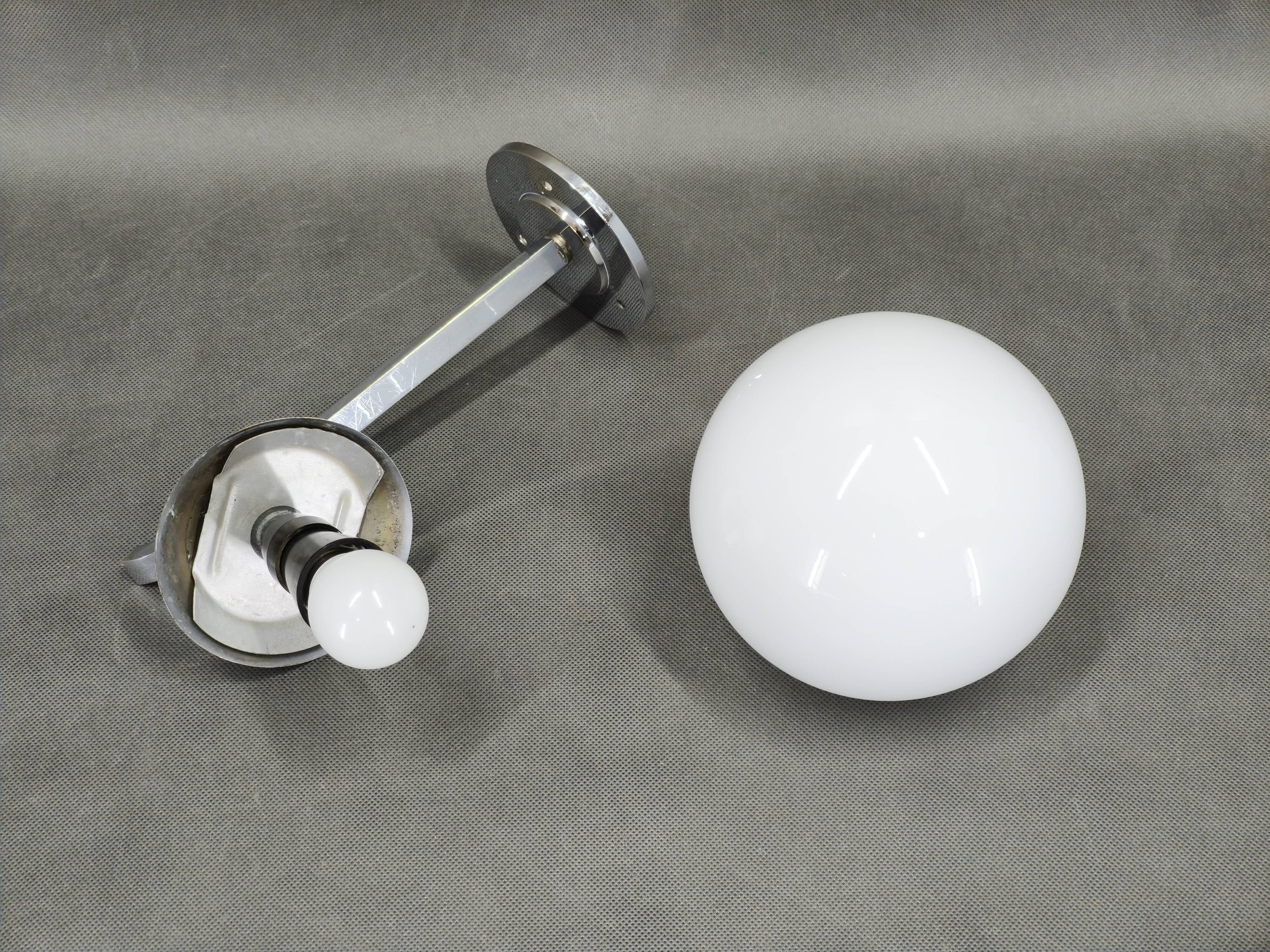 Art Deco Chrome and Milky Glass Wall Light, Czechoslovakia, 1930s