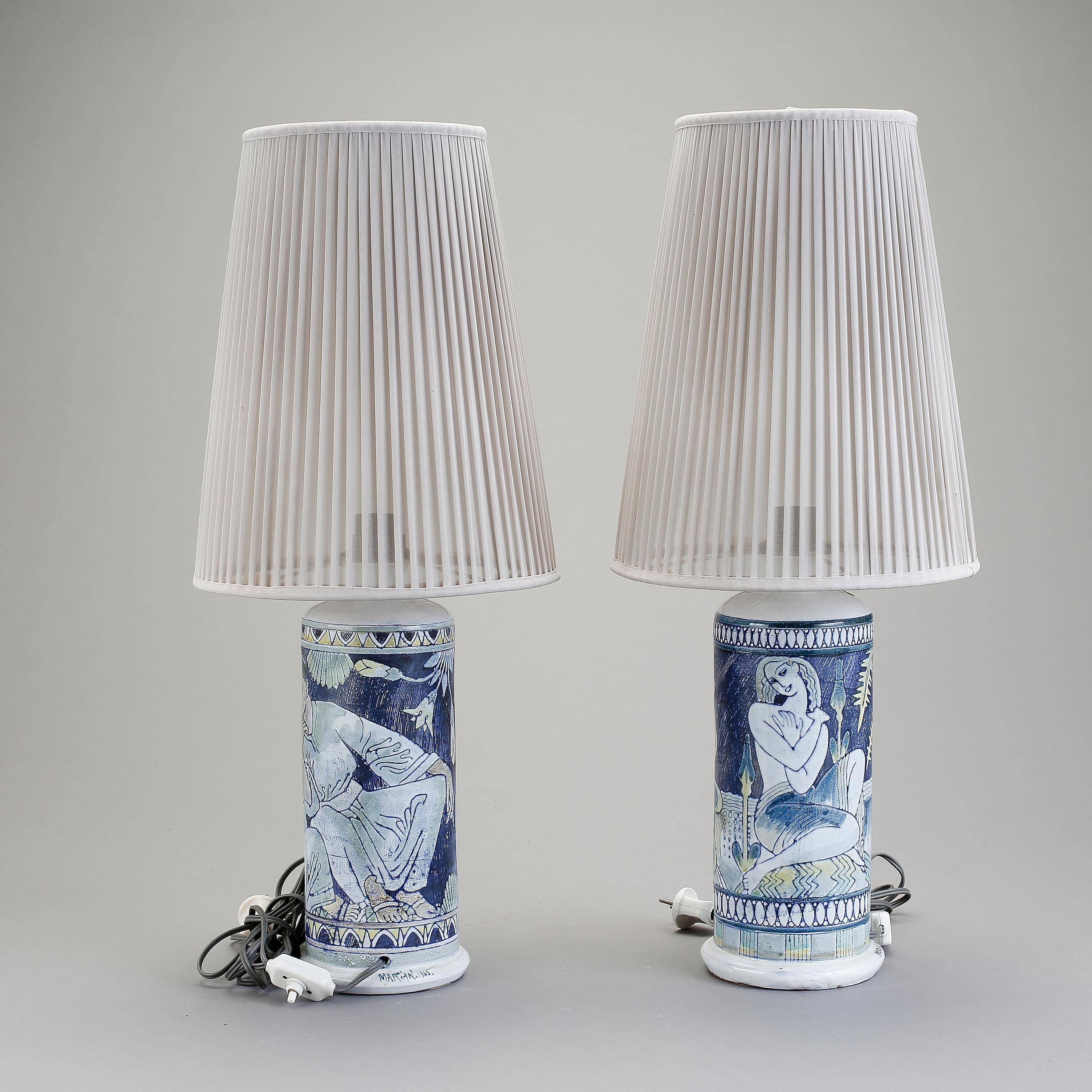 Table lamps by Marian Zawadzki for Tilgmans, Sweden, 1950, signed.