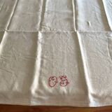 Antique natural linen sheet with OG monogram
