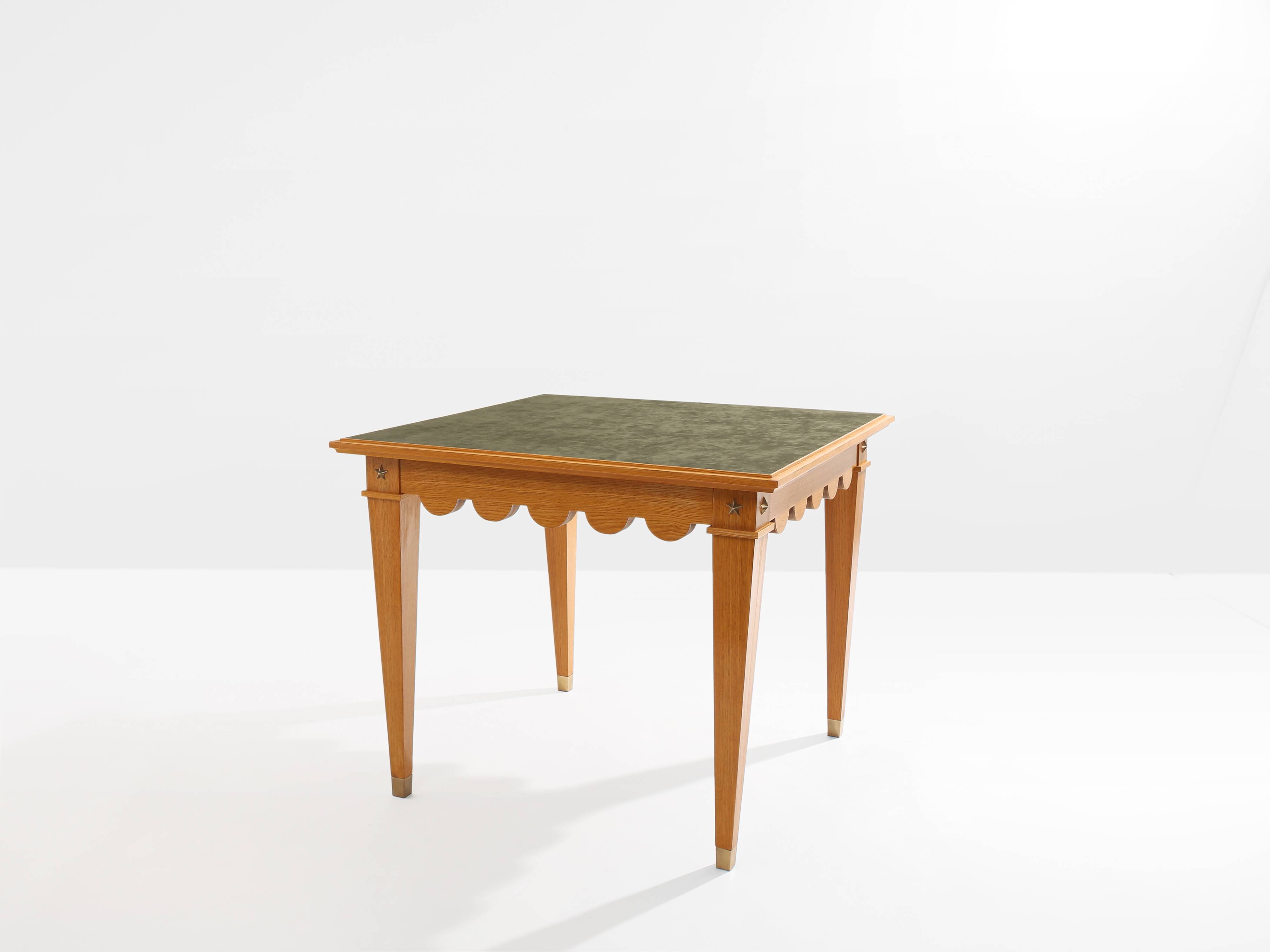 Maxime Old game table oak brass green suede around 1940
