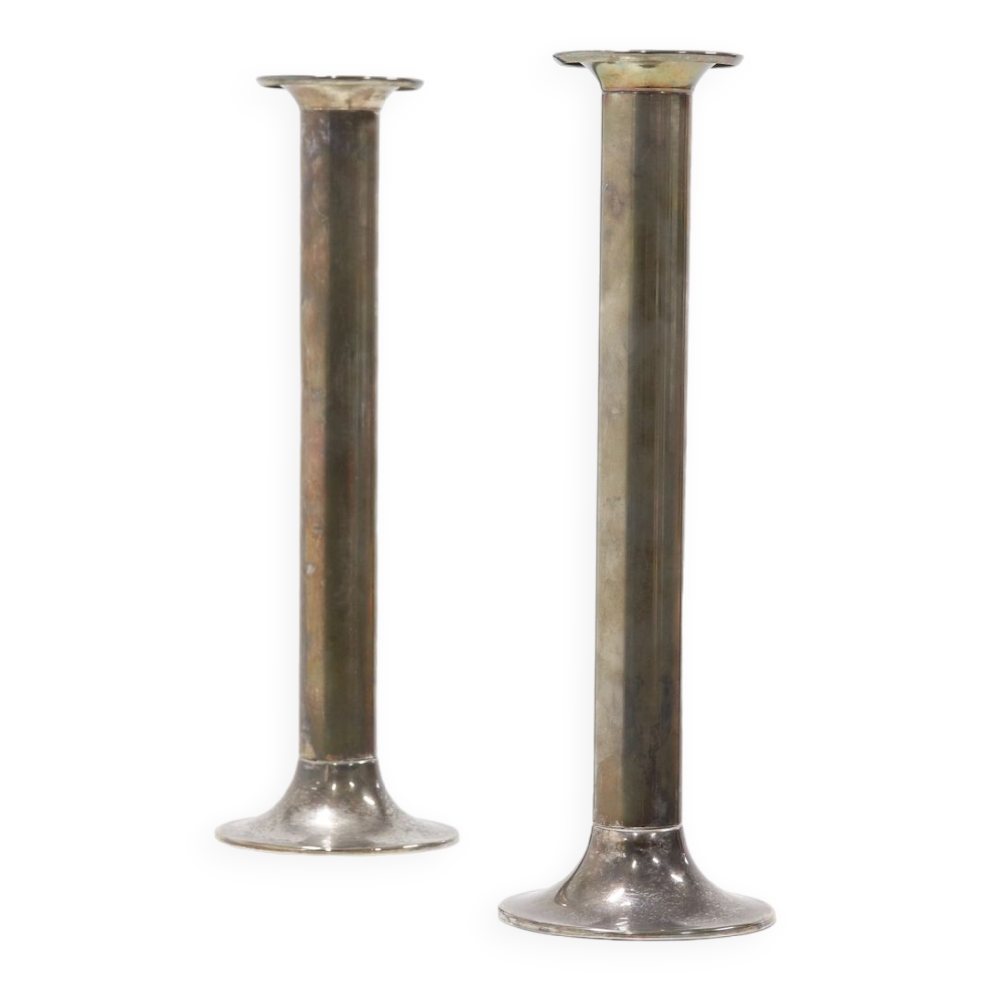 Pair Stainless Steel Silver Plated Candlesticks 1960s