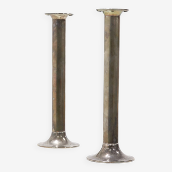 Pair Stainless Steel Silver Plated Candlesticks 1960s