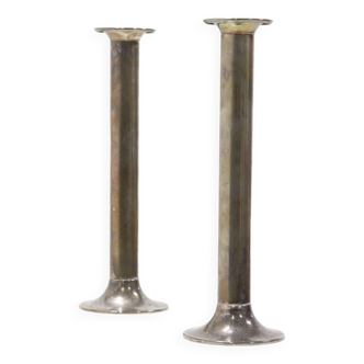 Pair Stainless Steel Silver Plated Candlesticks 1960s