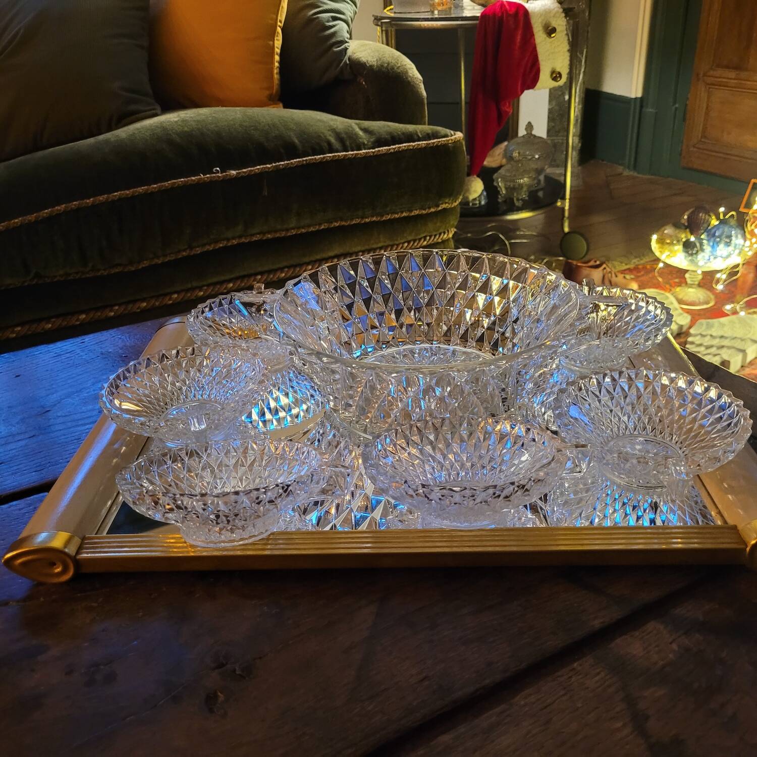 Cut Glass Dessert/Punch Bowls - Diamond Style