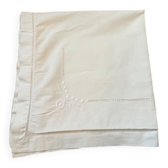 Antique embroidered pillowcase with venetian lace