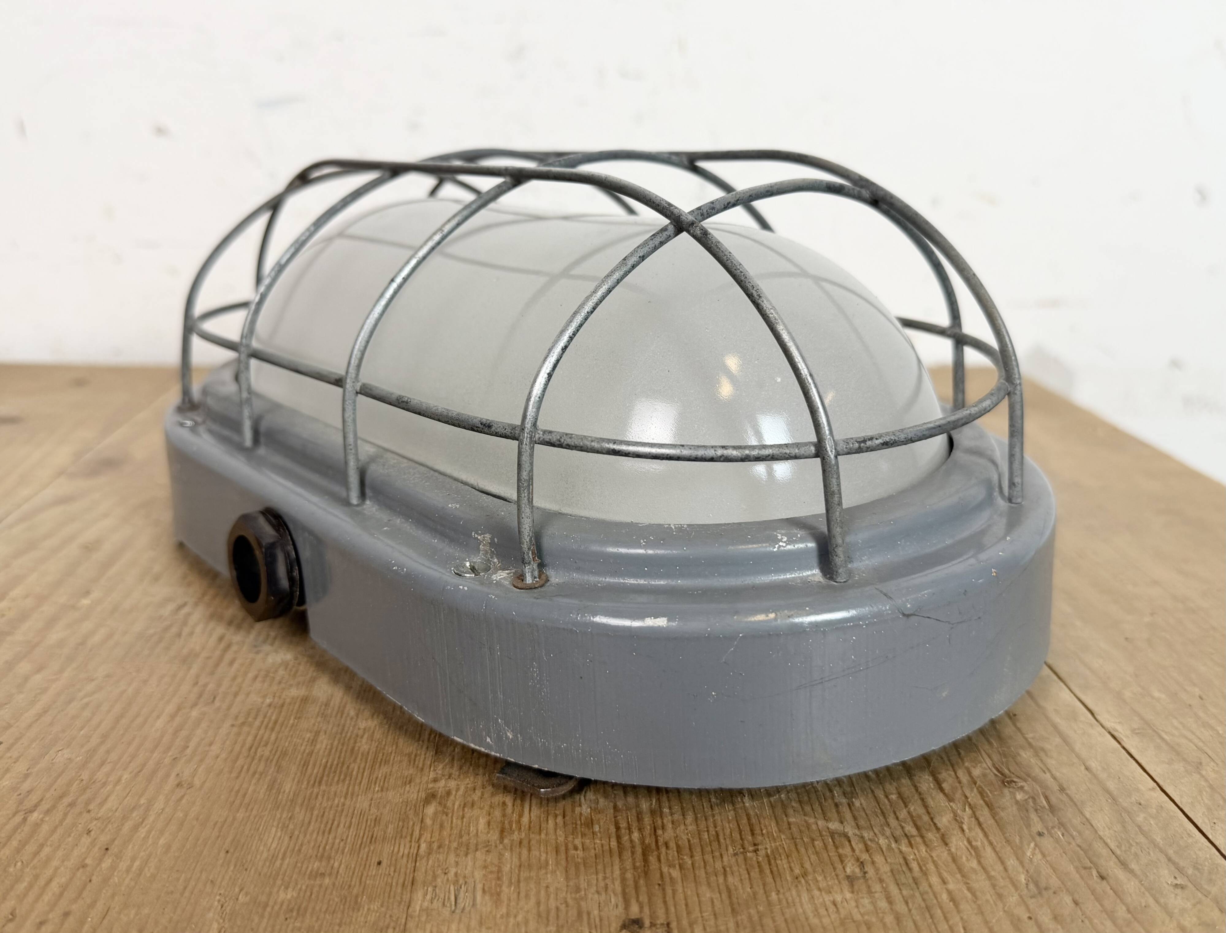 Industrial Grey Wall Light with Milk Glass, 1970s