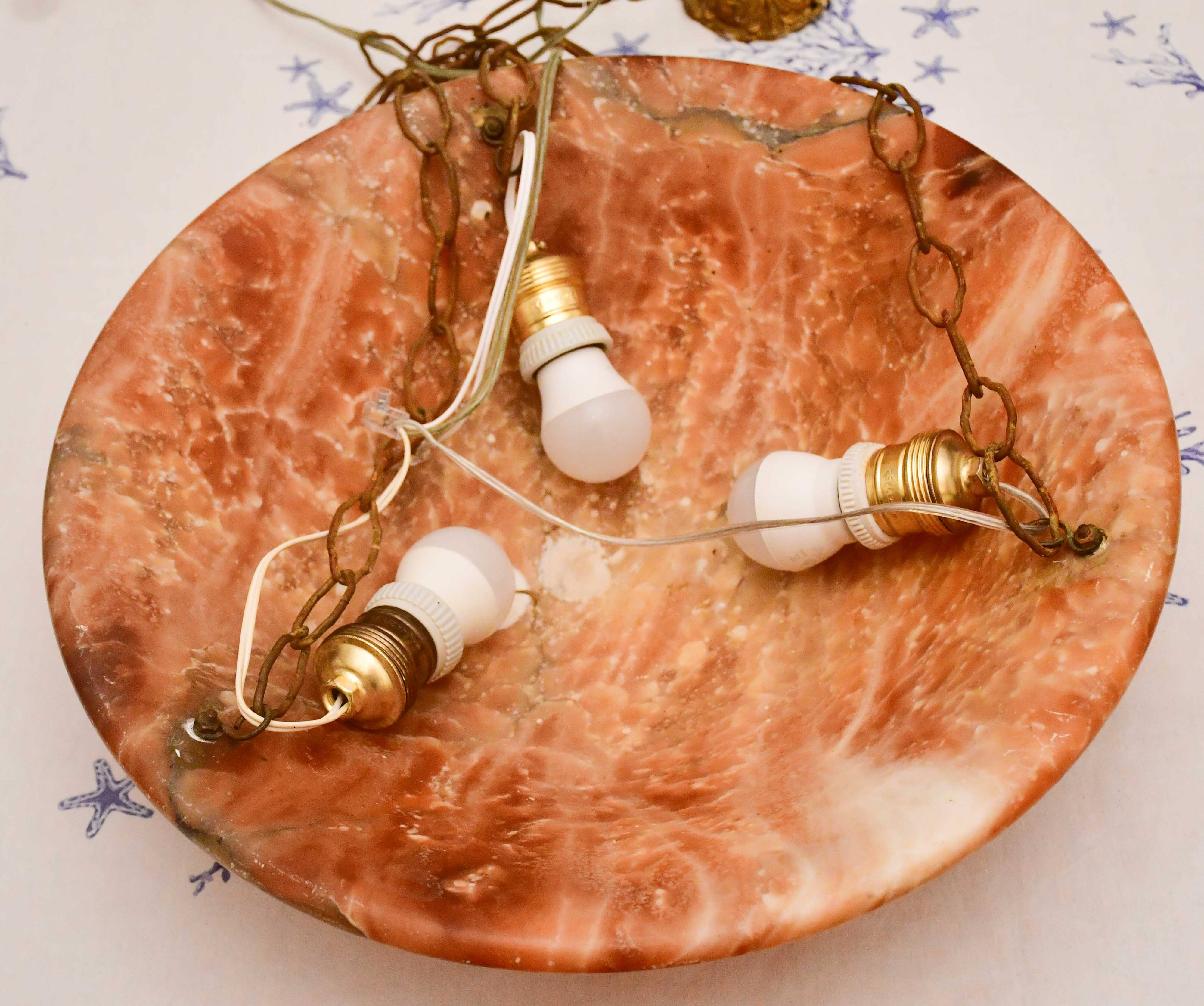 Art Deco great design orange alabaster chandelier, 1940s