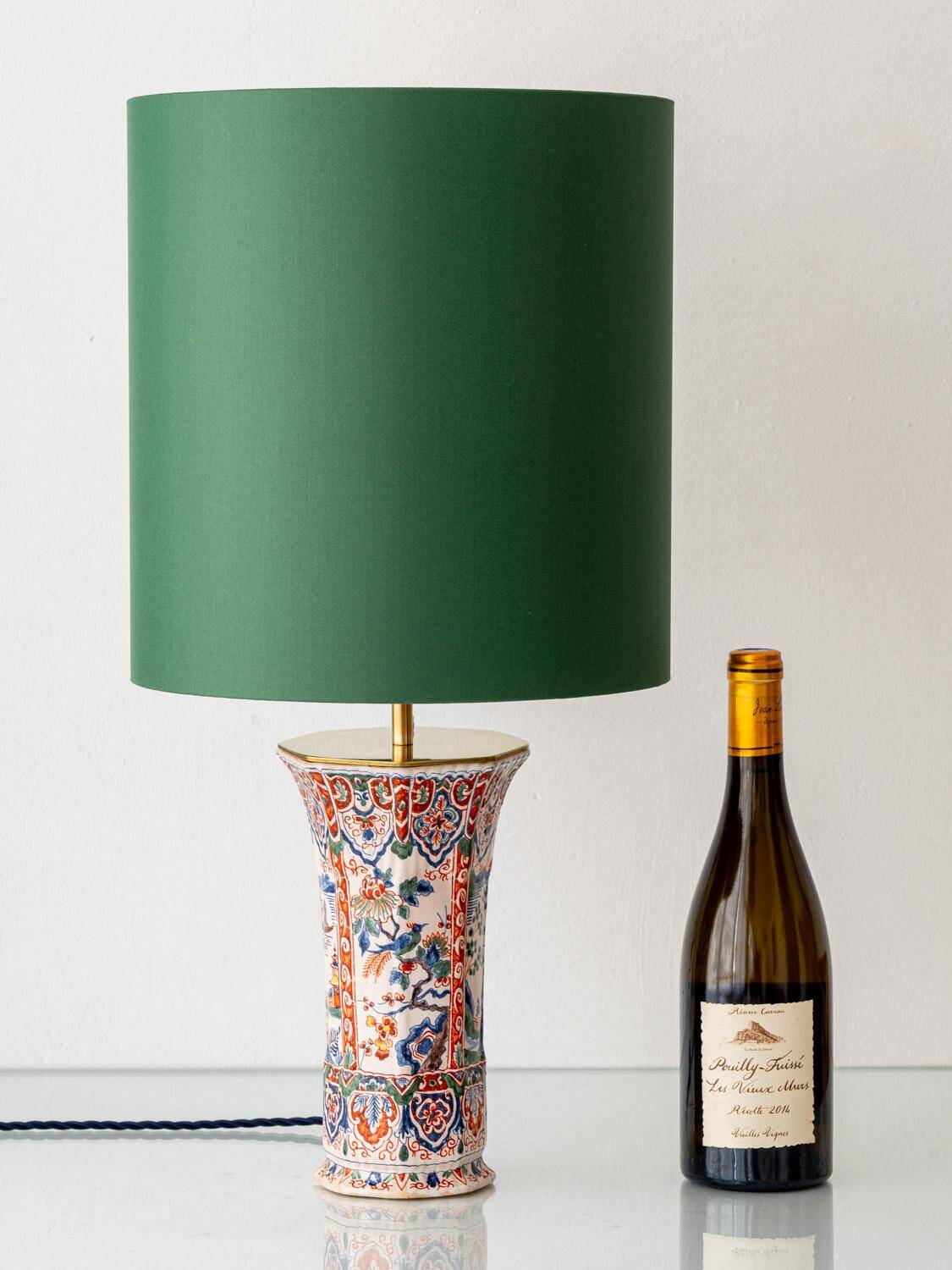 Chinese-style table lamp, French earthenware ceramic in Delft style, 1900s.