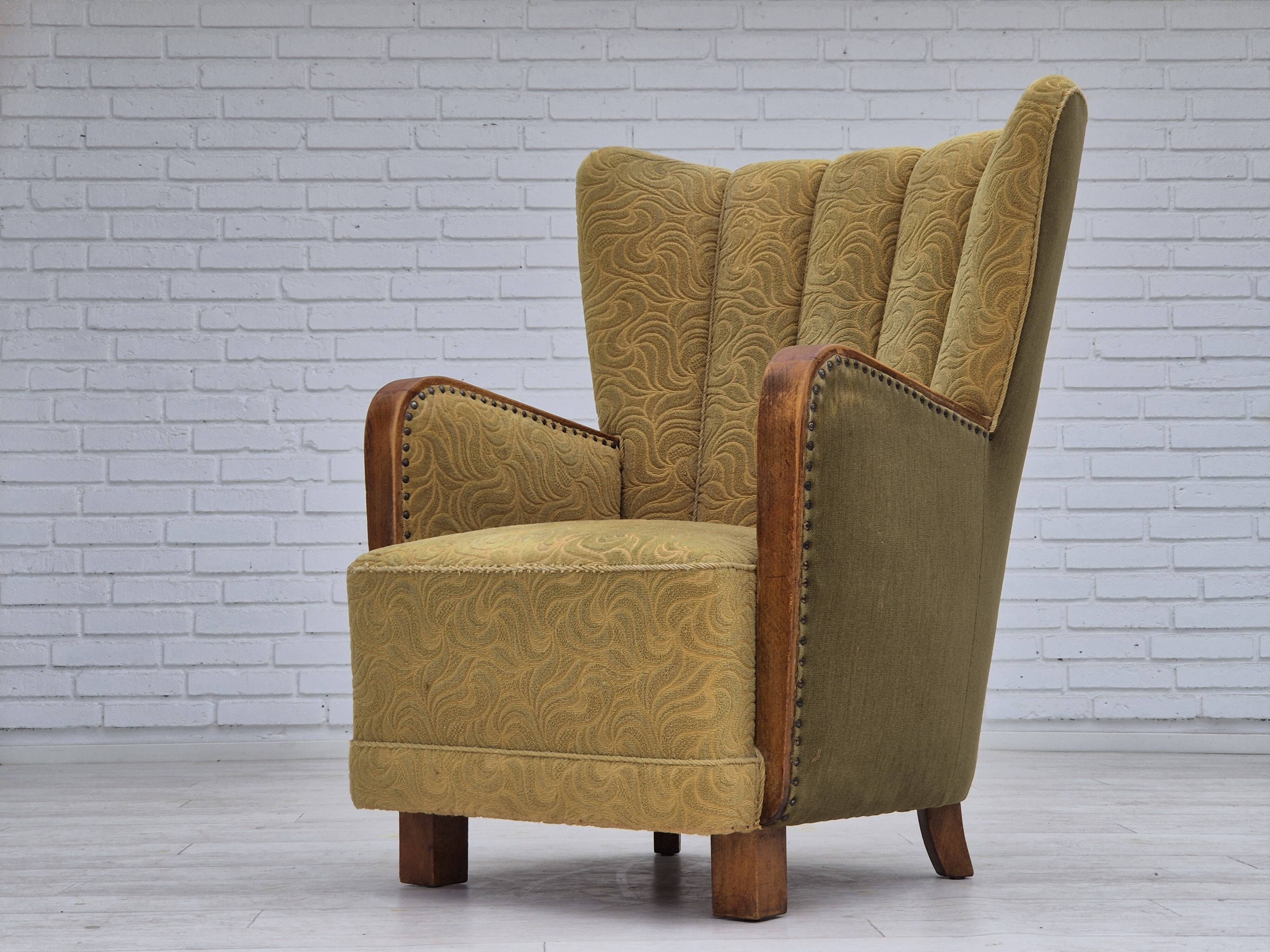 1960s, Danish highback armchair, original condition, cotton/wool.