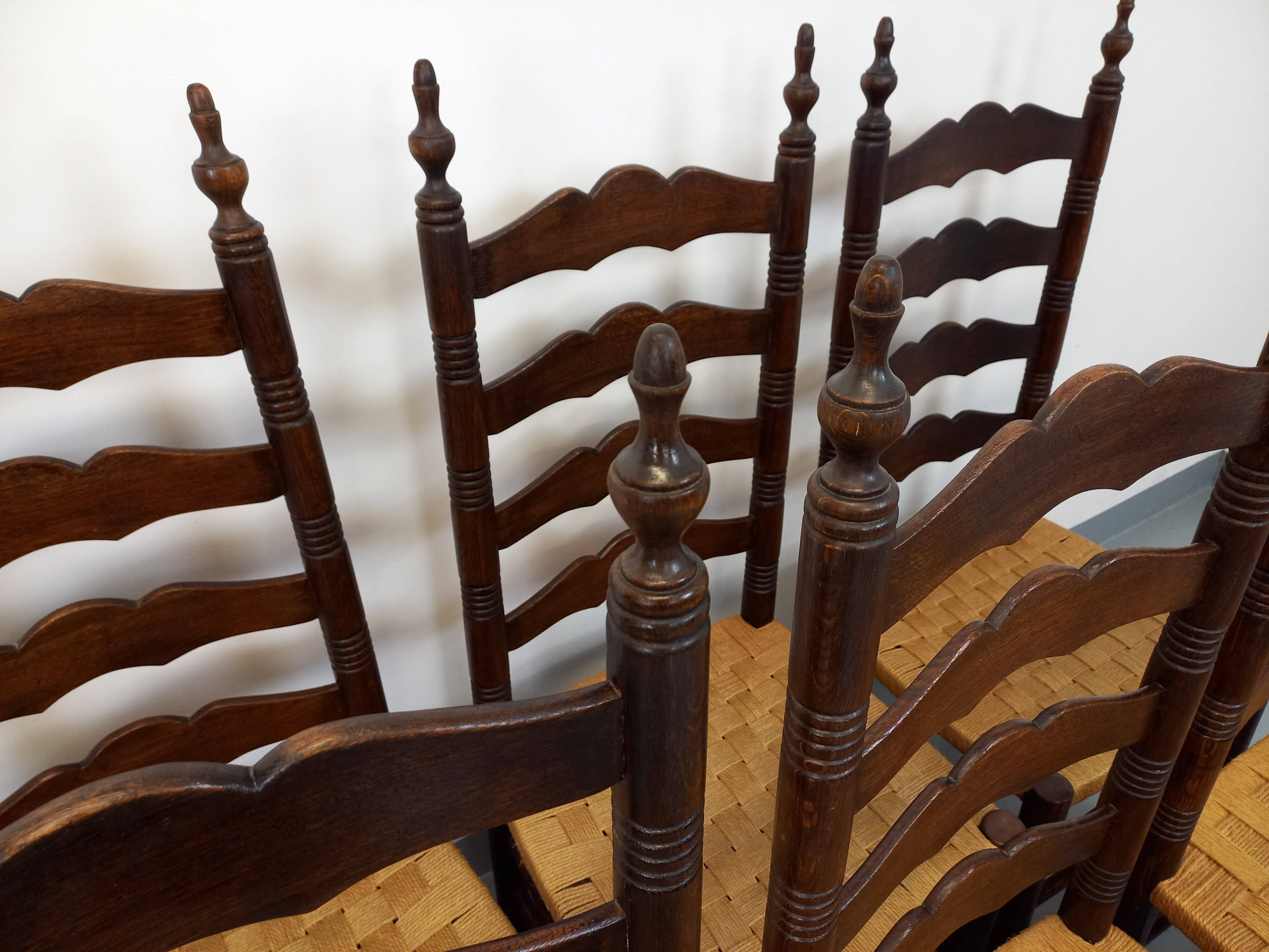 Set of 6 vintage Arts & Crafts chairs in Antonio Calligaris style in rope oak wood from the 50s