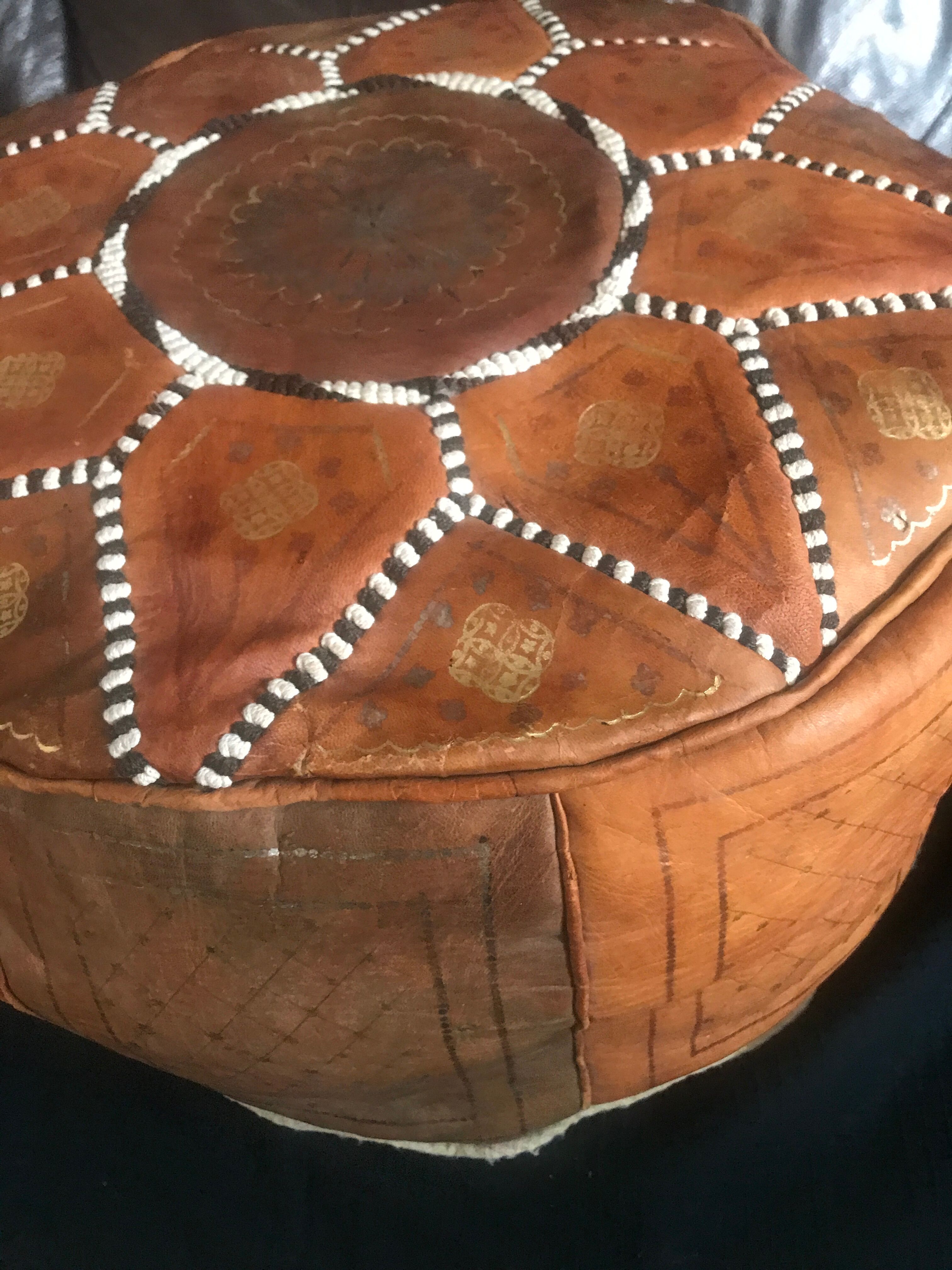 Moroccan leather pouf