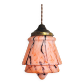 Pendentif Art Déco en opaline marbrée rose et laiton, années 1930