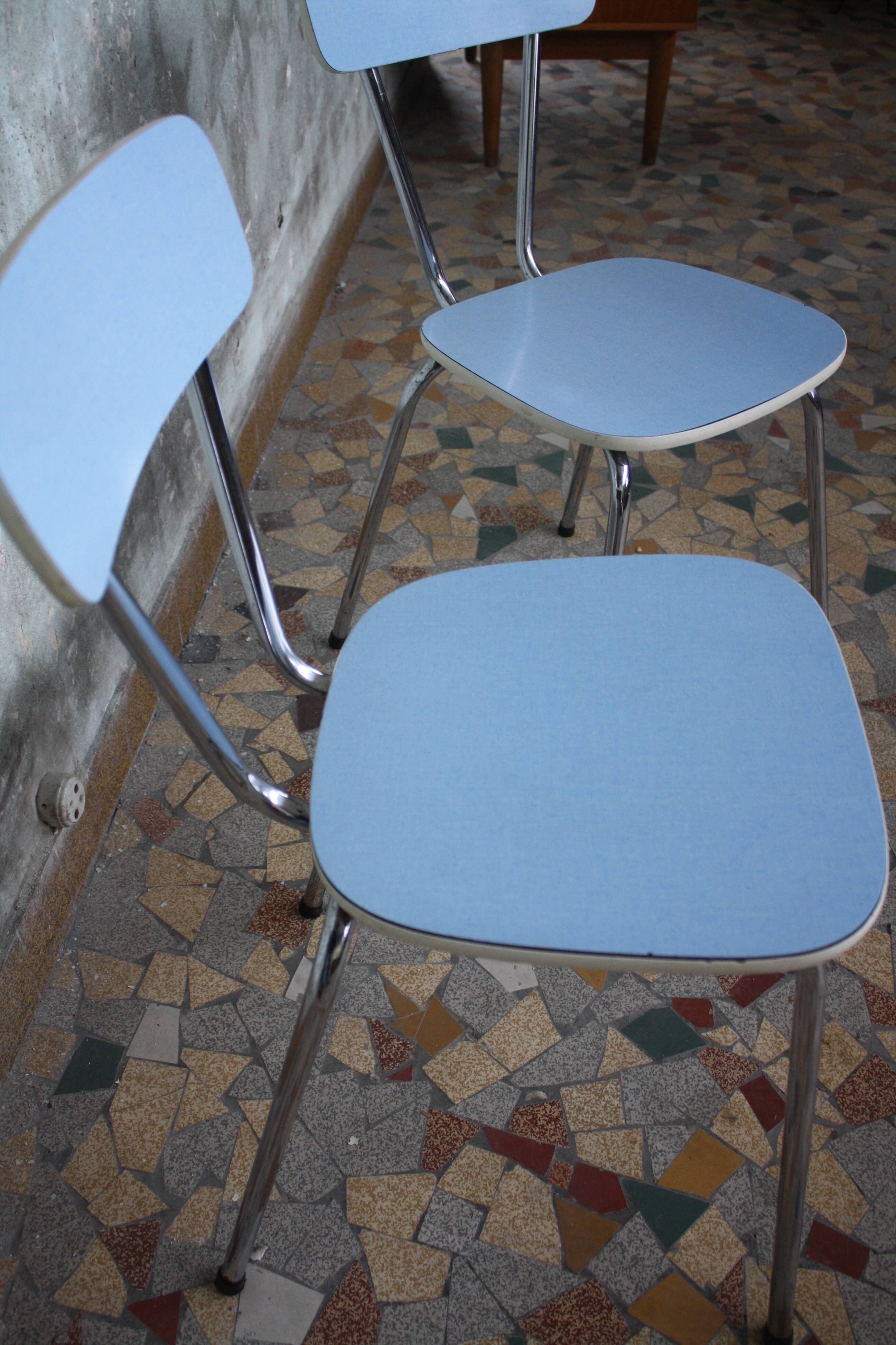 Pair of blue vintage formica kitchen chairs
