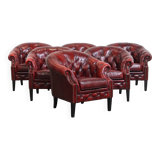 Ensemble de 6 fauteuils club Chesterfield en cuir de vache anglais