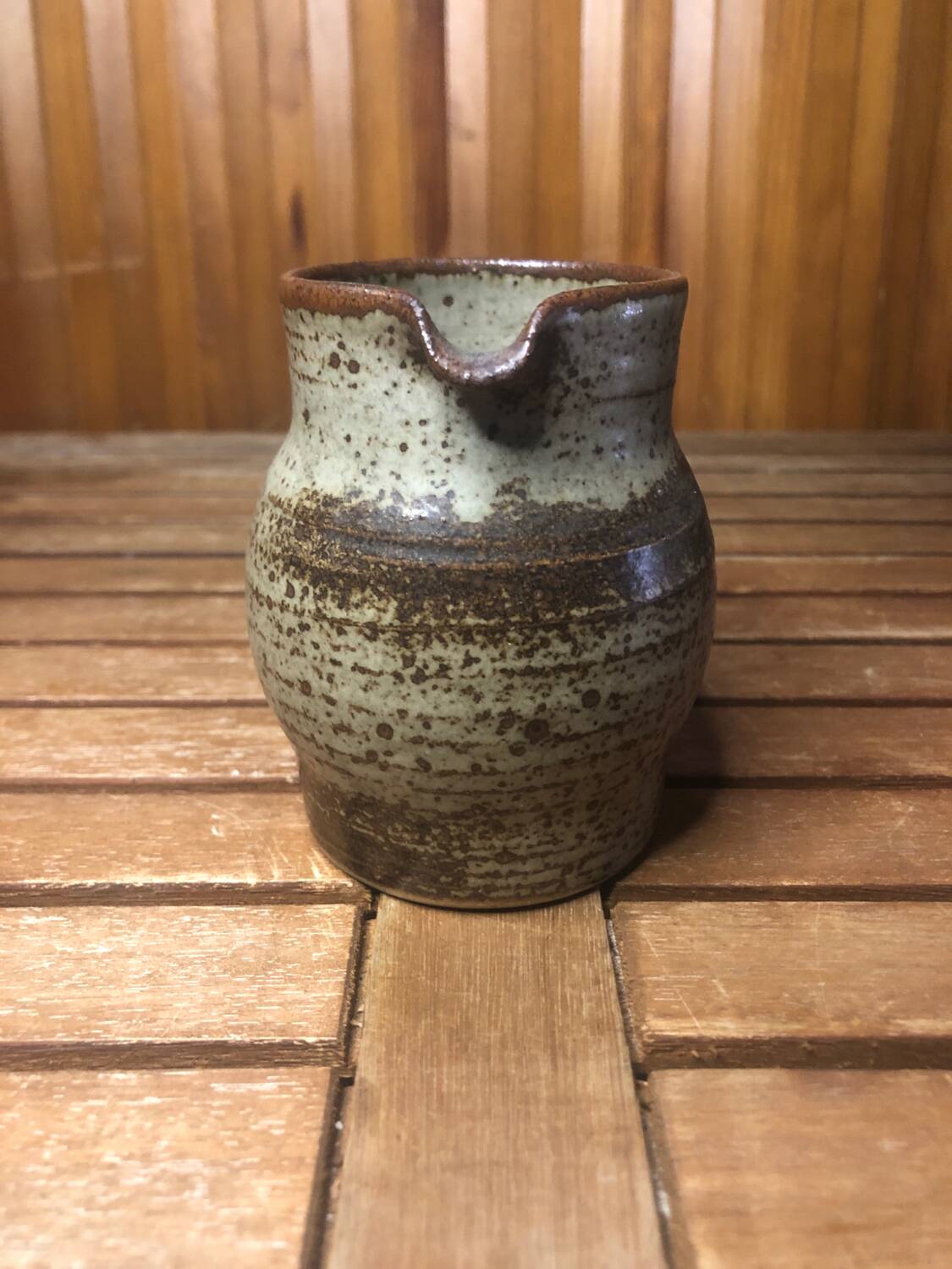 Old vintage brown stoneware pitcher le cep #a429