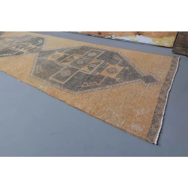1970s Turkish Oushak handmade runner rug 95x386