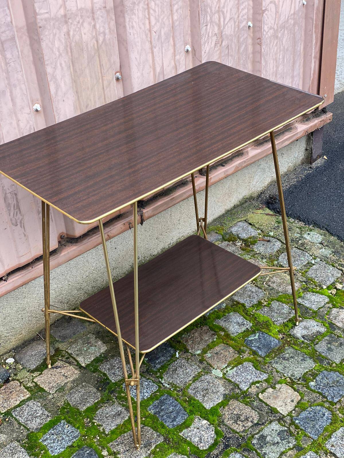 2-tier serving trolley in lacquered rosewood and brass 1960