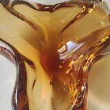 Murano ashtray/pocket tray free organic floral shape. amber tones. dim 17 x 14 cm