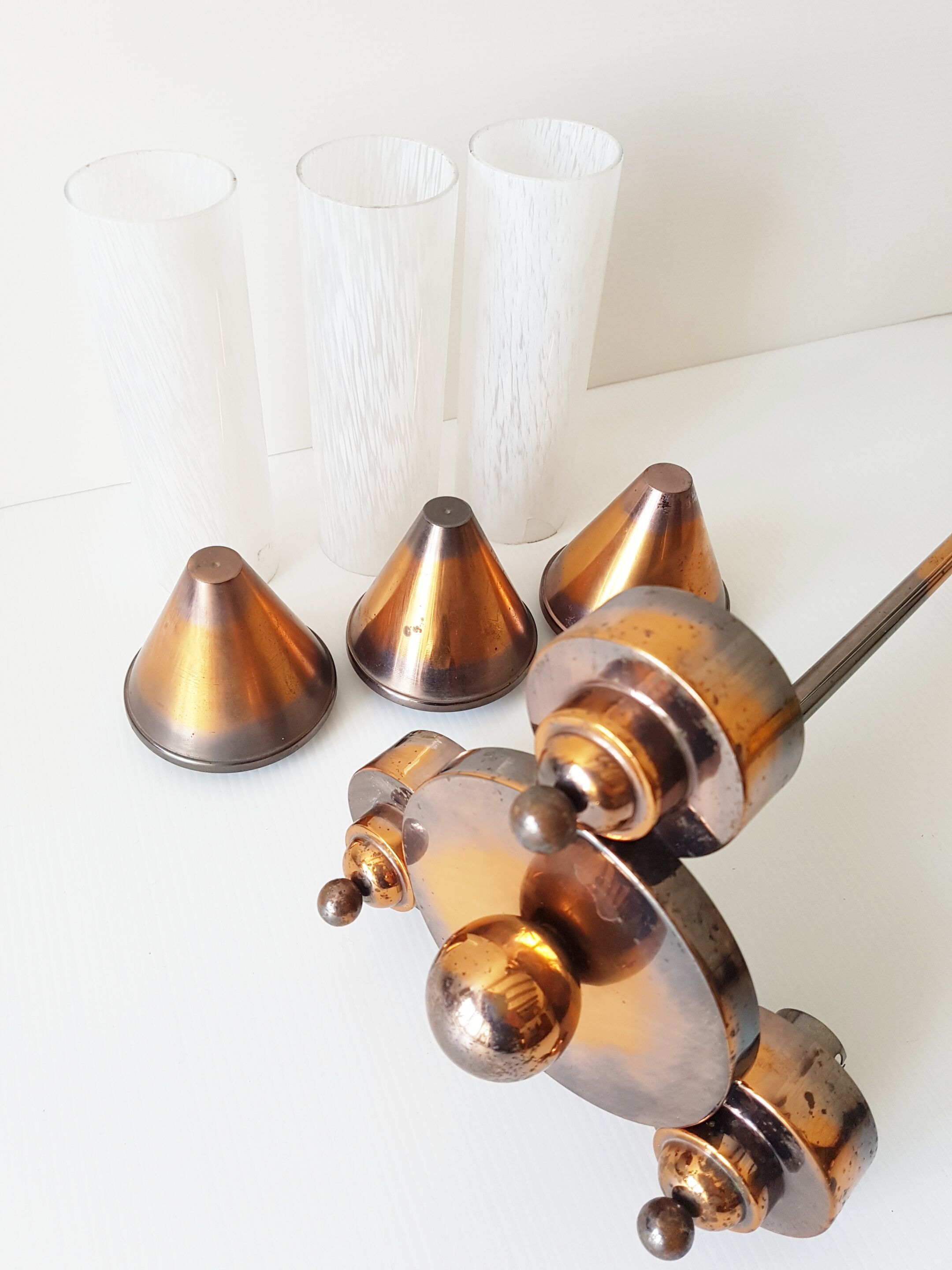 Art deco brass chandelier and glass