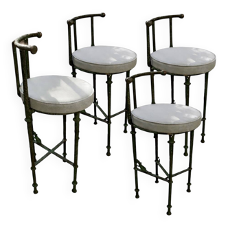 Set of 4 patinated bronze stools in the spirit of Giacometti.