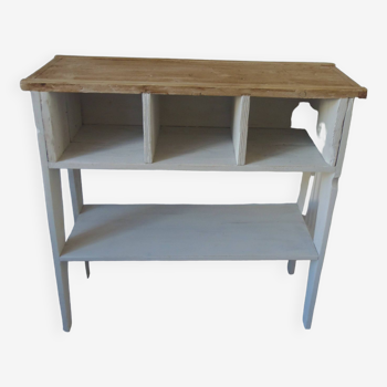 Vintage craft console furniture in pitch pine sublimated in a linen shade.