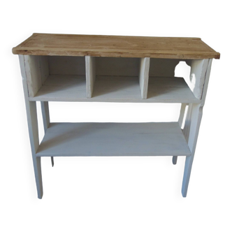 Vintage craft console furniture in pitch pine sublimated in a linen shade.